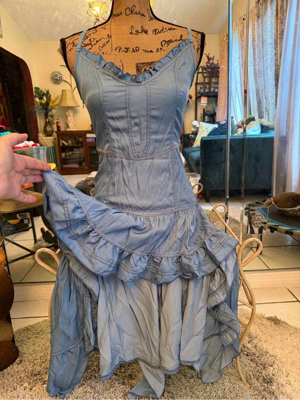 Denim Blue Ruffle High-Low Sundress - Picture 3 of 8
